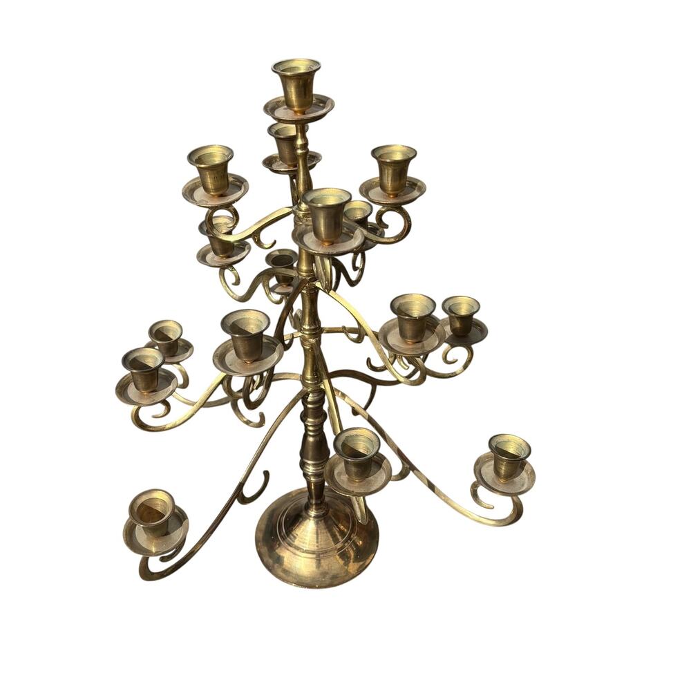 Vintage 17 Light Solid Brass Candelabra Rotating Cathedral Candle Holder 15"x19"